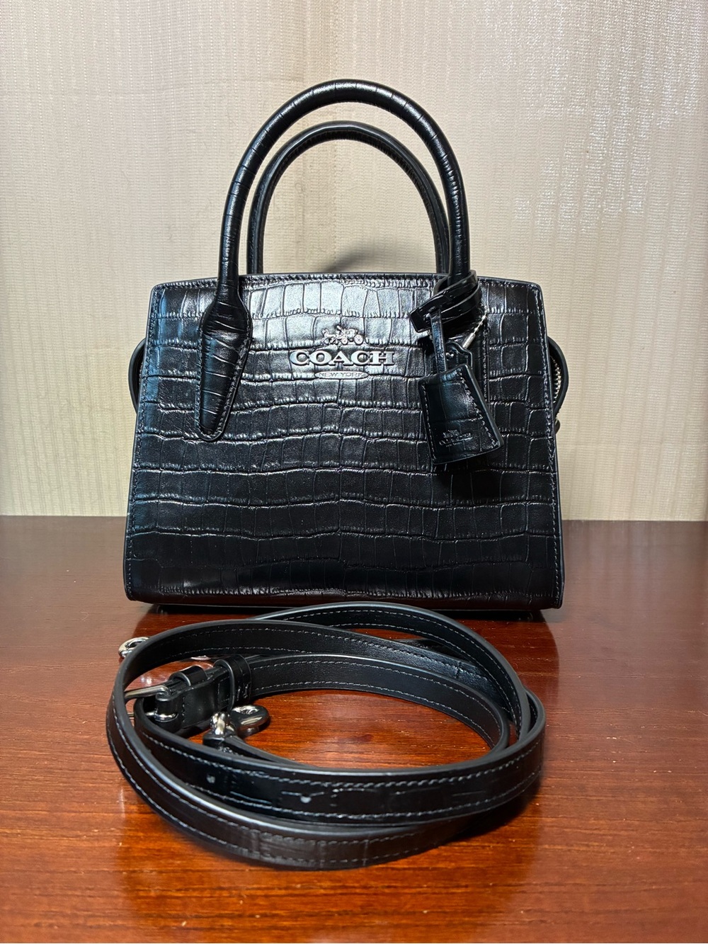 Coach Andrea Mini Carryall Croc-Embossed Leather Satchel